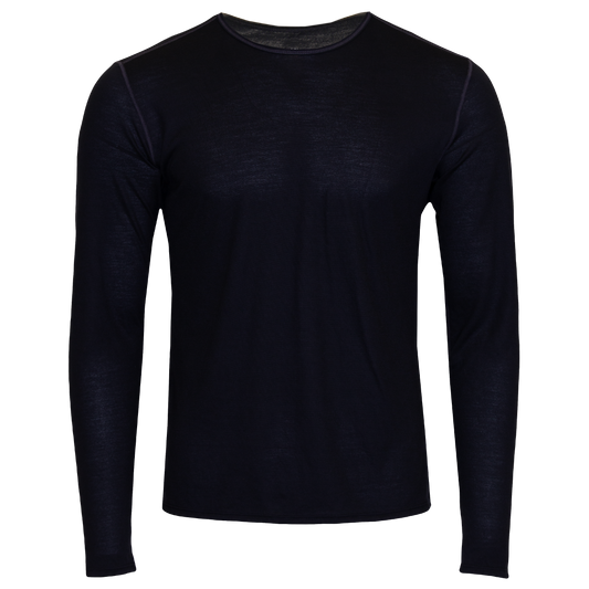 Men's thermal crewneck shirt men in black, designed as a single layer for warmth and comfort in cold weather.
