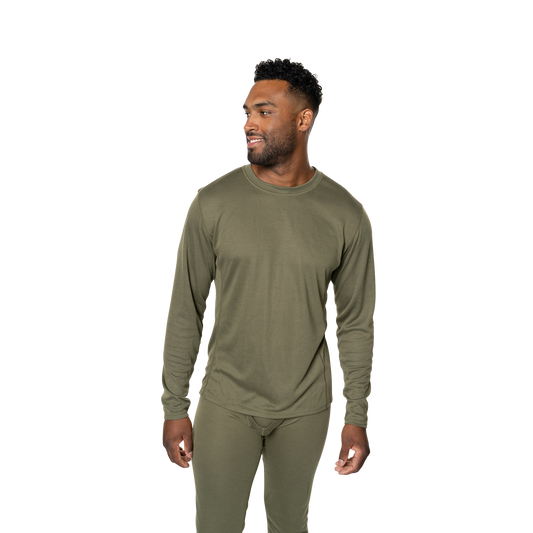 Men's thermal long sleeve shirt men in OD green, perfect for cold weather base layer comfort and warmth.