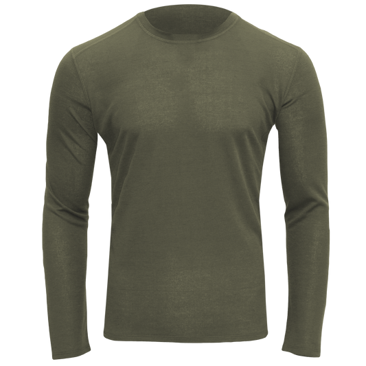 Men's double layer crewneck in OD green, perfect thermal long sleeve shirt men for cold weather activities and layering.