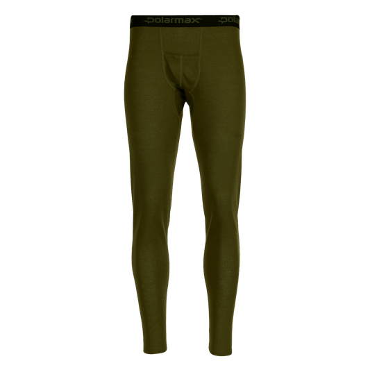 Men's double layer bottoms in OD green from Polarmax, designed for warmth in cold weather as a technical base layer