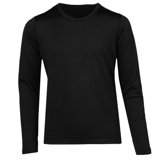 Youth black micro fleece crew neck top, a perfect thermal crew neck top for winter, designed for warmth and comfort.