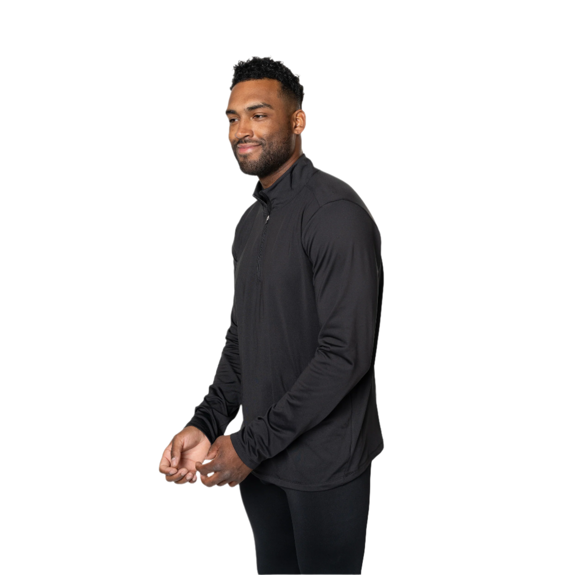 Men's Micro Fleece Zip-T in black, ideal as a black fleece base layer for men, perfect for cold weather activities