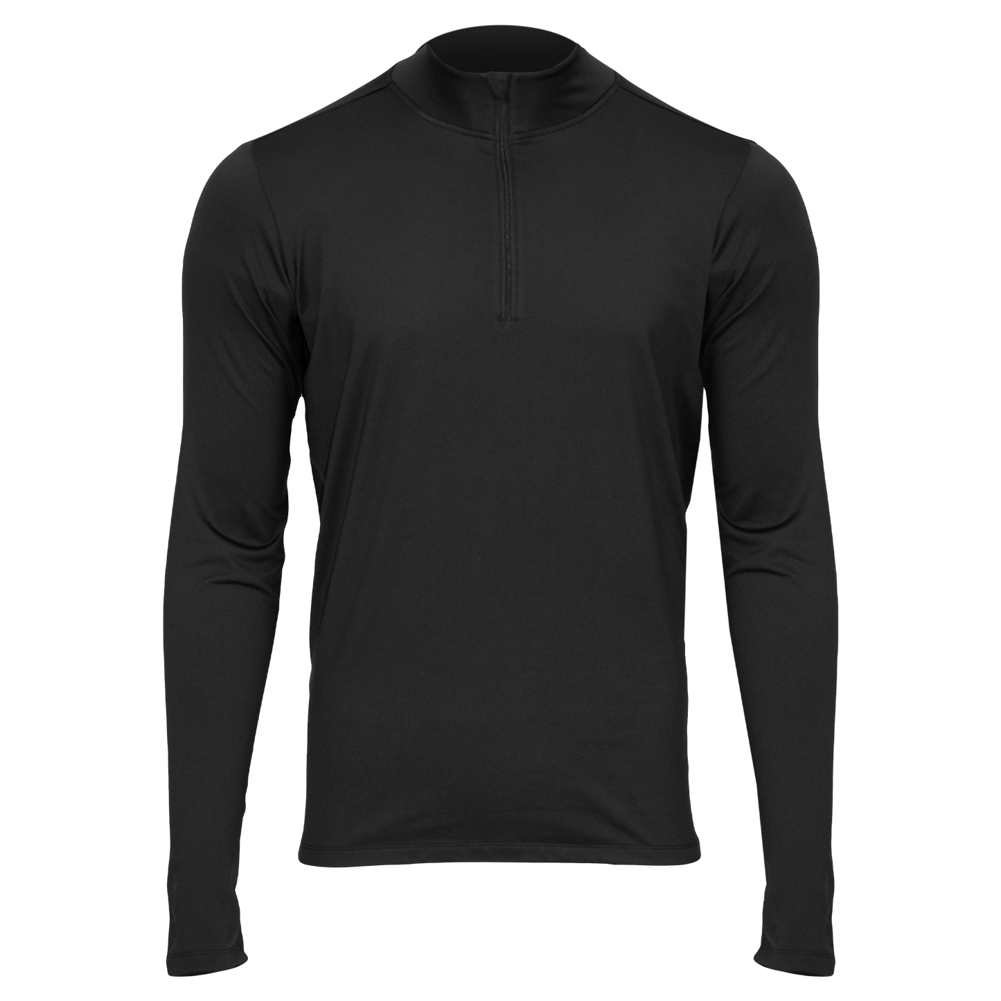 Men's black fleece base layer for men featuring a zippered neckline and long sleeves, perfect for cold weather comfort.