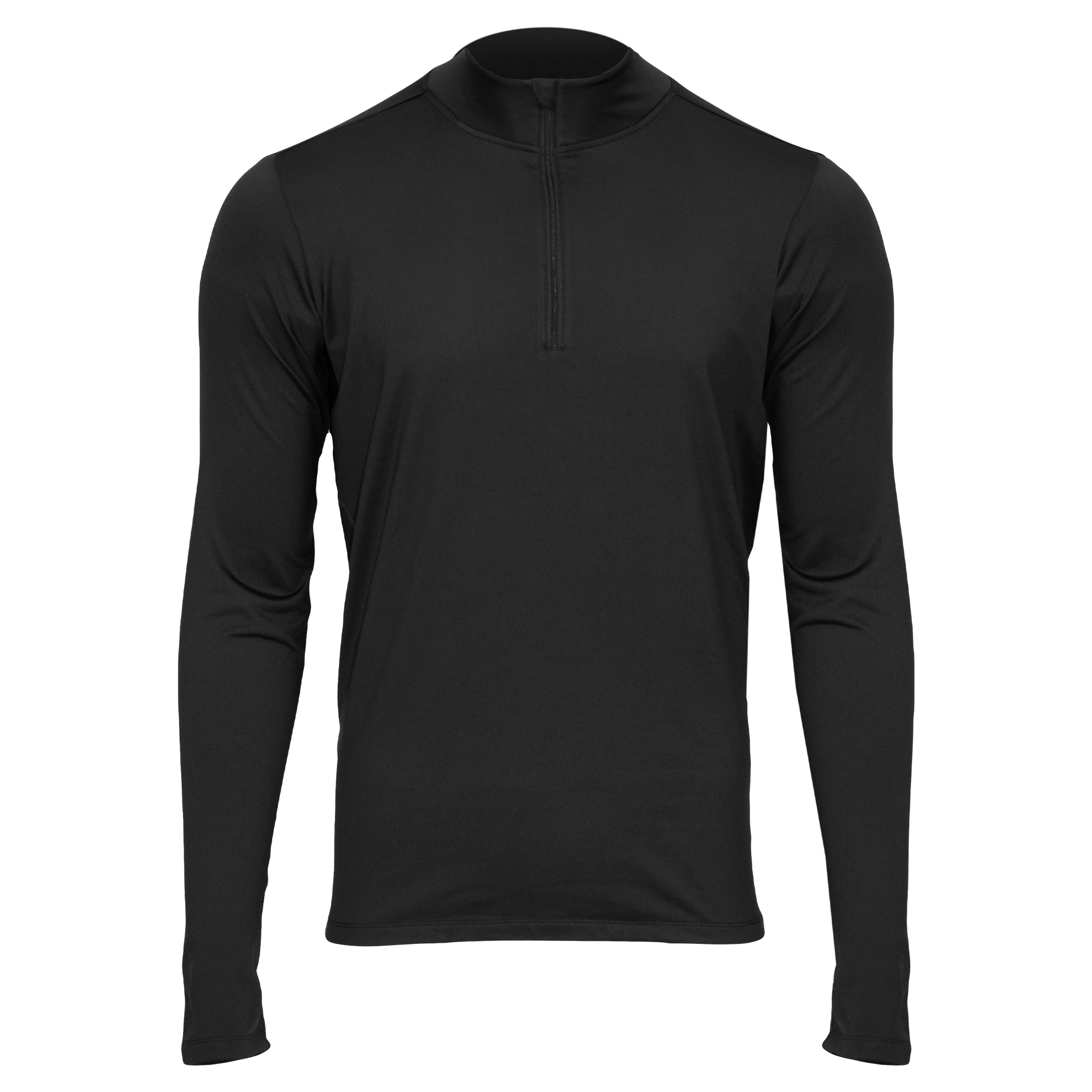 Men's black fleece base layer for men featuring a zippered neckline and long sleeves, perfect for cold weather comfort.