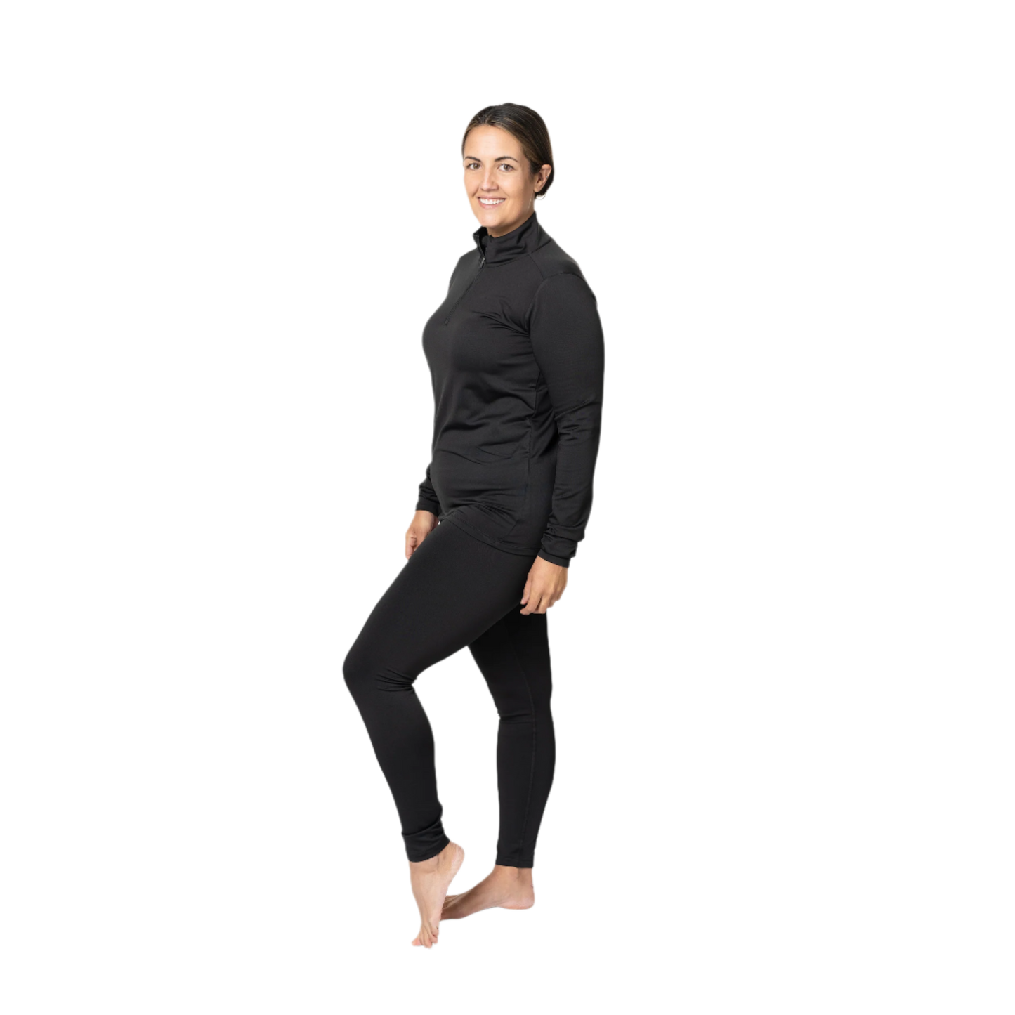 Women's Micro Fleece Zip-T in black, perfect thermal zip-up shirt for winter, ideal for layering in cold weather.