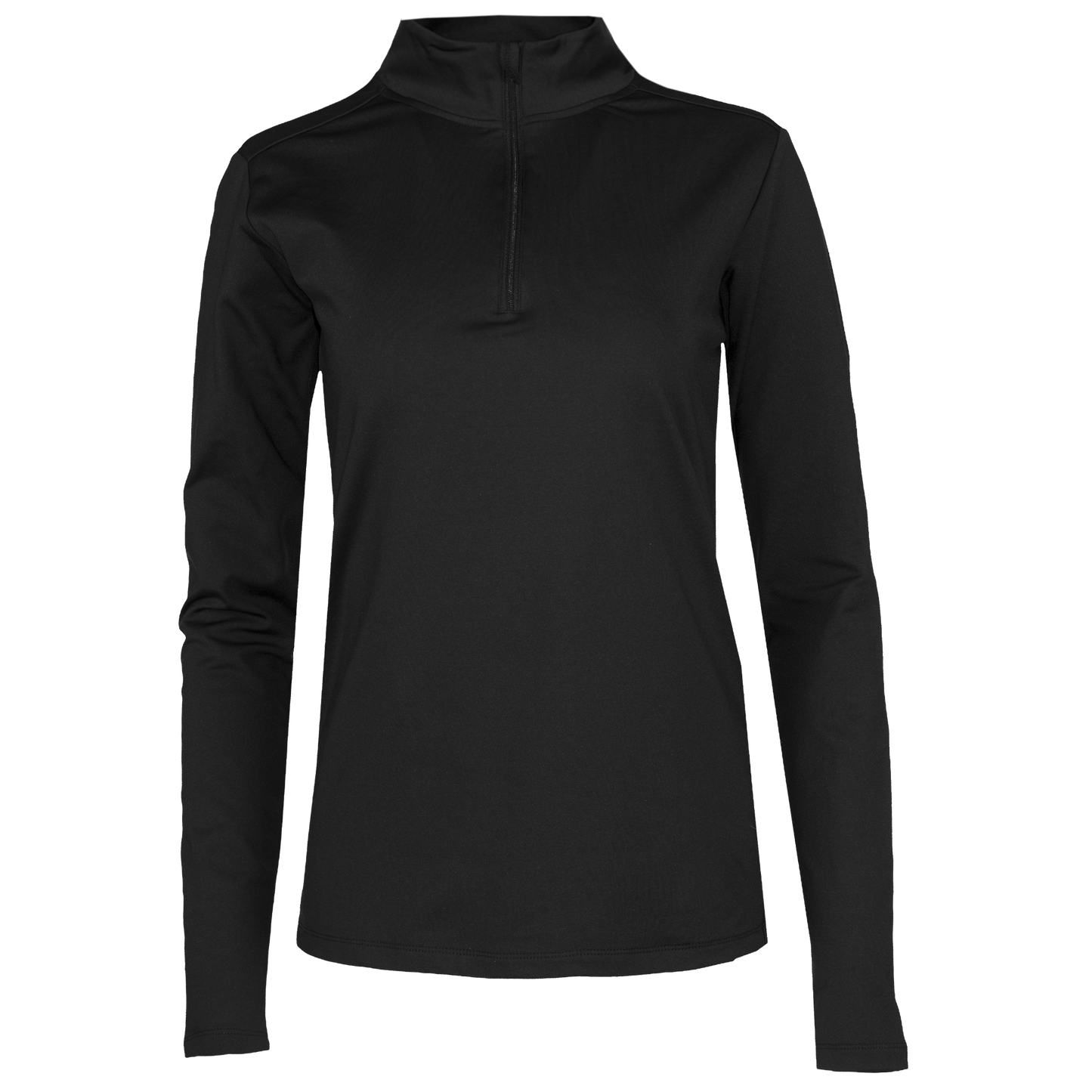 Women's black micro fleece zip-up shirt designed as a thermal zip-up shirt for winter, perfect for layering in cold weather.