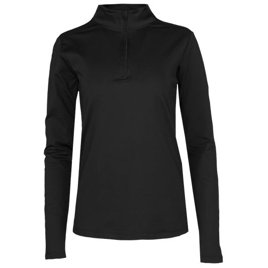 Women's black micro fleece zip-up shirt designed as a thermal zip-up shirt for winter, perfect for layering in cold weather.