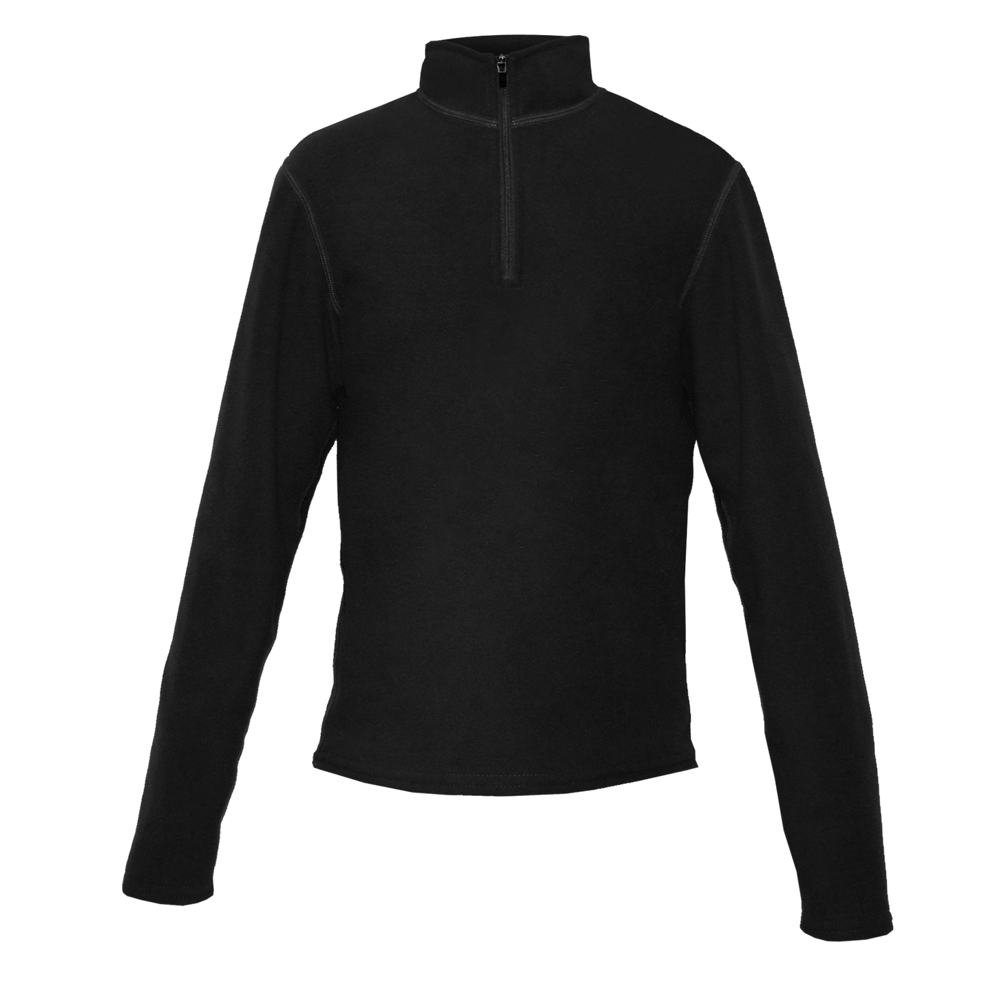 Black long-sleeve pullover with a quarter zip on a white background