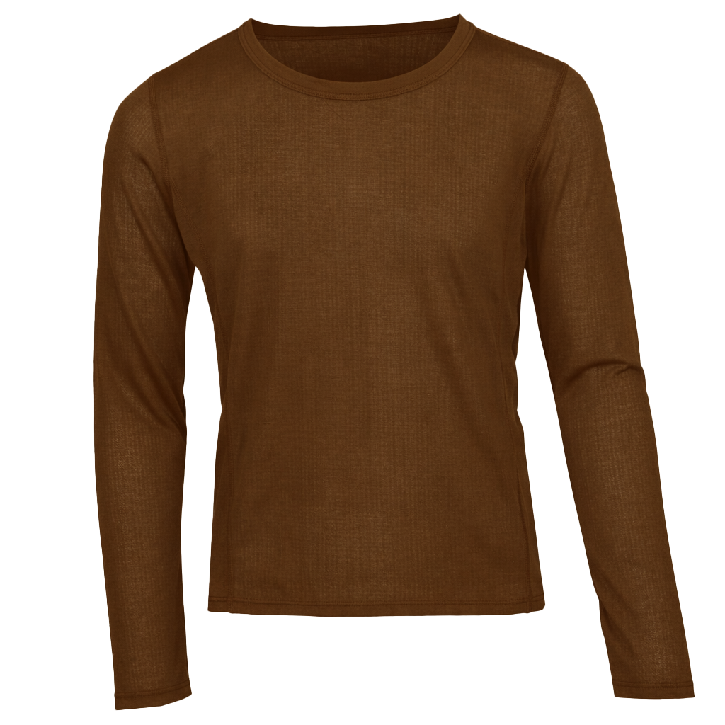 Polarmax Youth Double Layer Brown long-sleeve thermal shirt on a white background