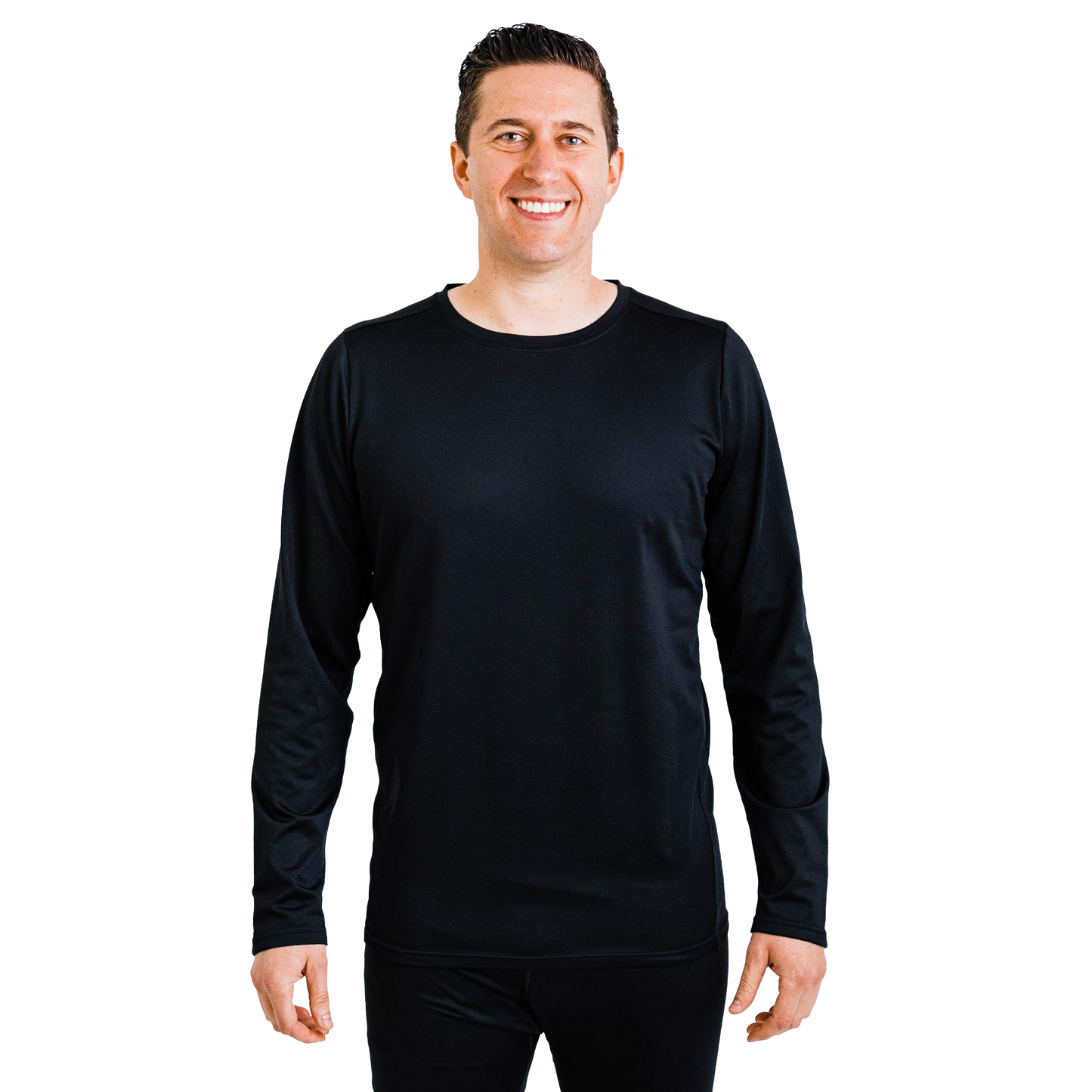 Polarmax black thermal microfleece long sleeve top for men with crew neck