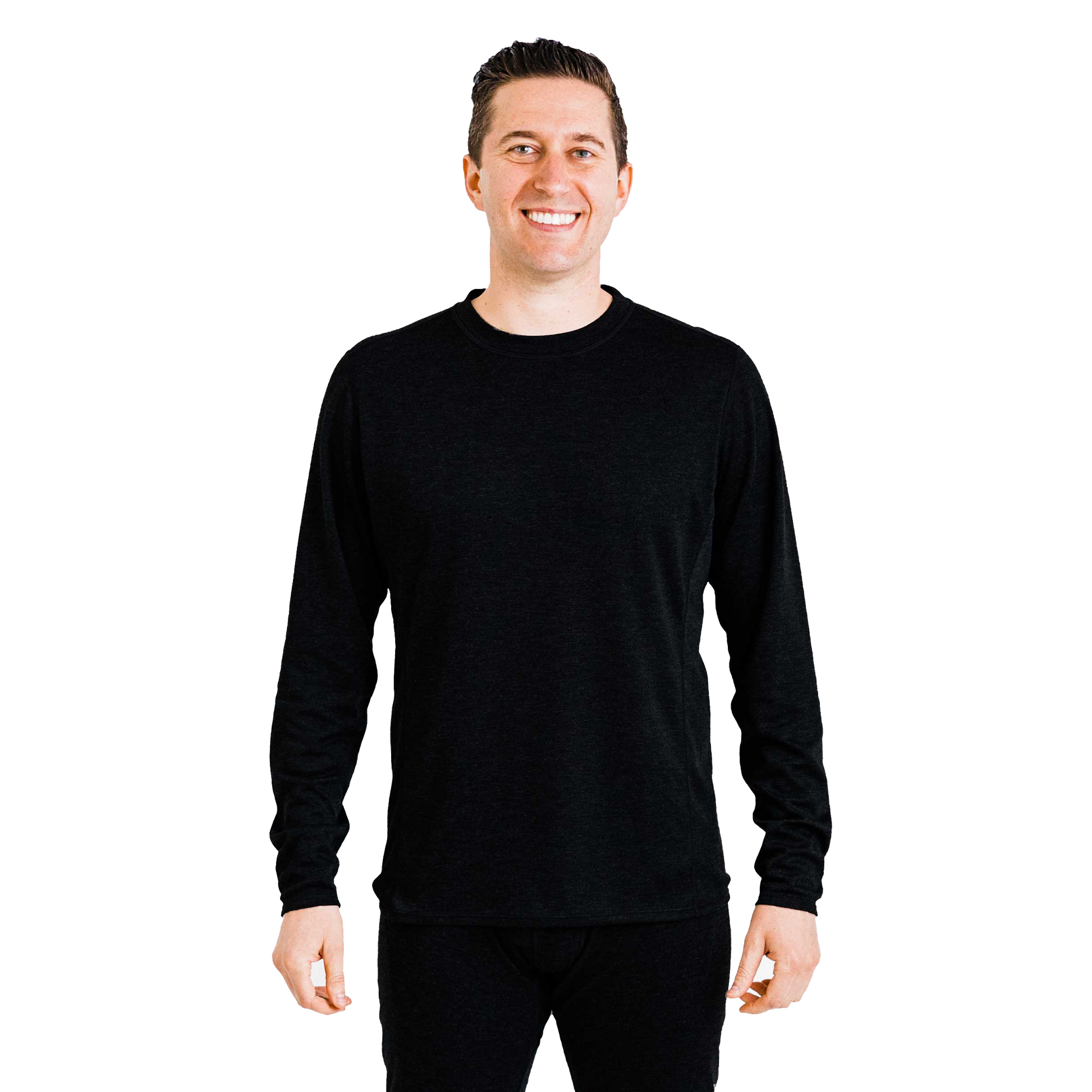Polarmax men's thermal base layer shirt in black with long sleeves and crew neck for cold weather