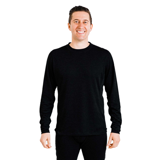Polarmax men's thermal base layer shirt in black with long sleeves and crew neck for cold weather