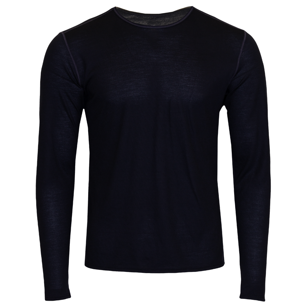Men's thermal crewneck shirt men in black, designed as a single layer for warmth and comfort in cold weather.