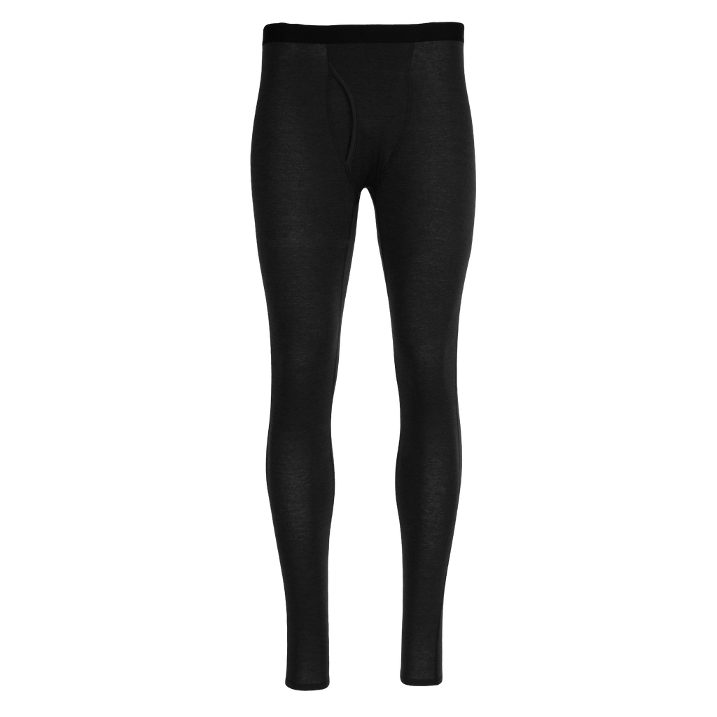 Men's thermal base layer pants in black, designed for warmth and comfort in cold weather for layering under clothing