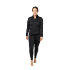 Women wearing a black Micro Fleece Zip-T, ideal thermal zip-up shirt for winter, perfect for layering in cold weather