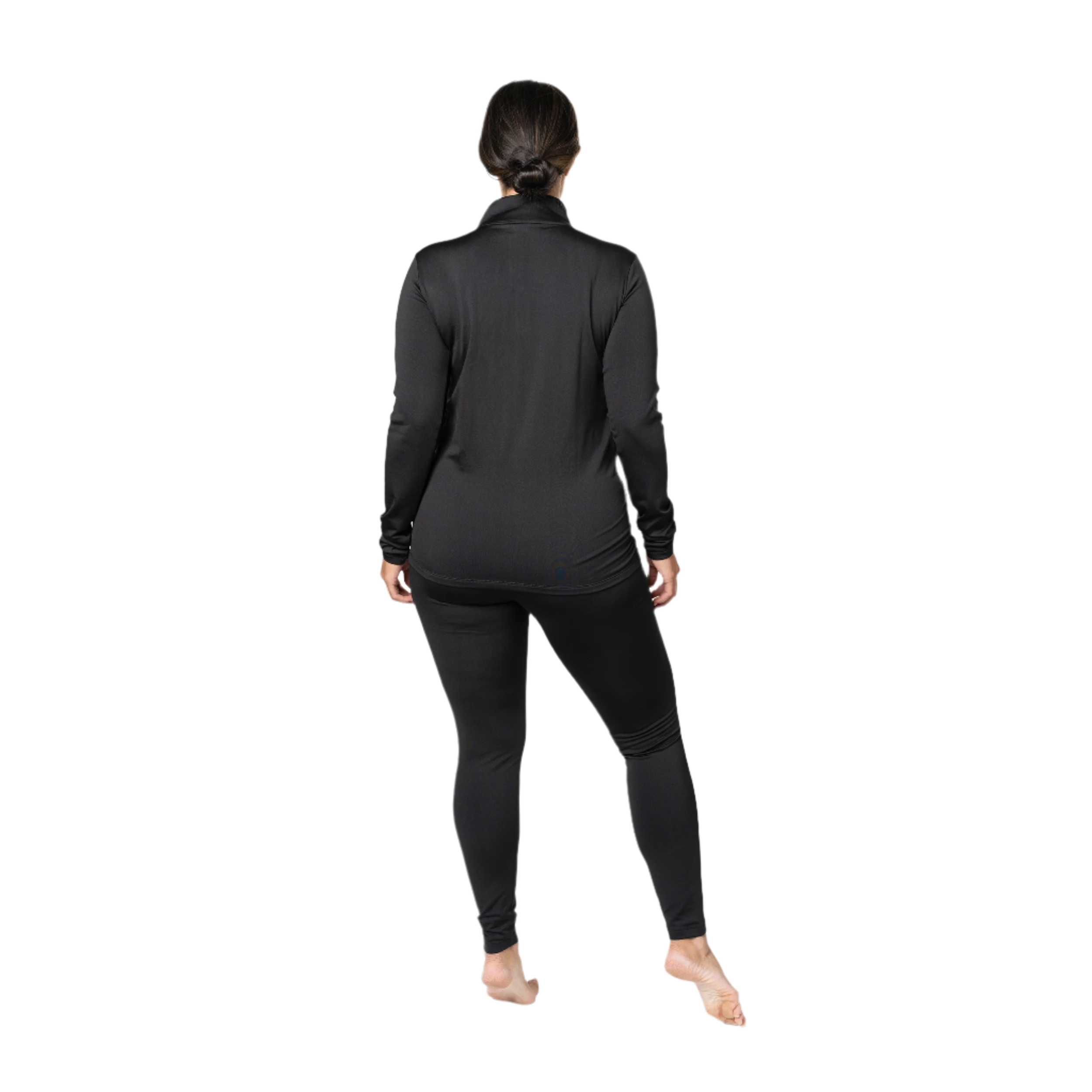 Women's black micro fleece zip-up shirt, a thermal zip-up shirt for winter, perfect for warmth and comfort in cold weather.