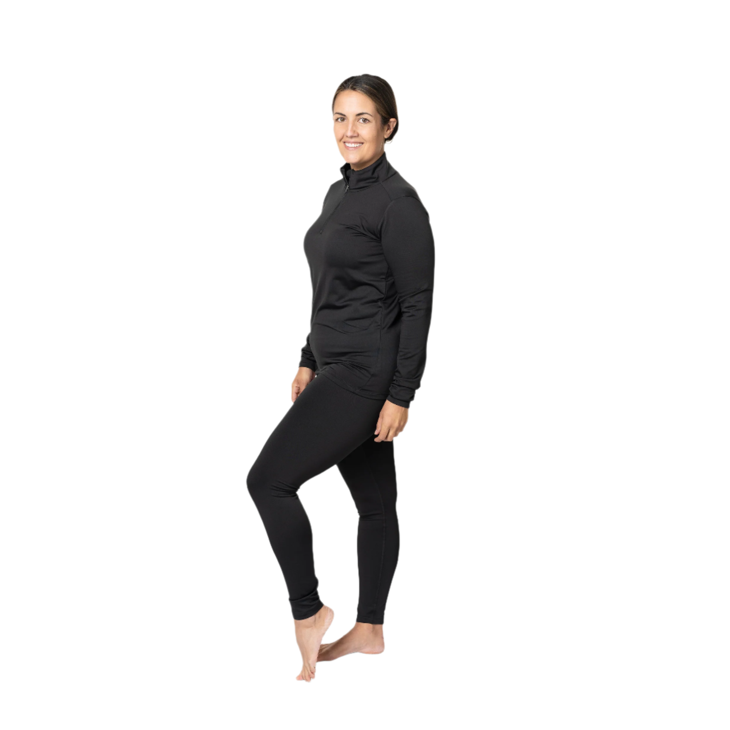 Women's Micro Fleece Zip-T in black, perfect thermal zip-up shirt for winter, ideal for layering in cold weather.