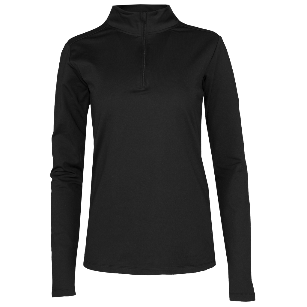 Women's black micro fleece zip-up shirt designed as a thermal zip-up shirt for winter, perfect for layering in cold weather.