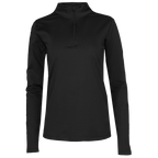Women's black micro fleece zip-up shirt designed as a thermal zip-up shirt for winter, perfect for layering in cold weather.
