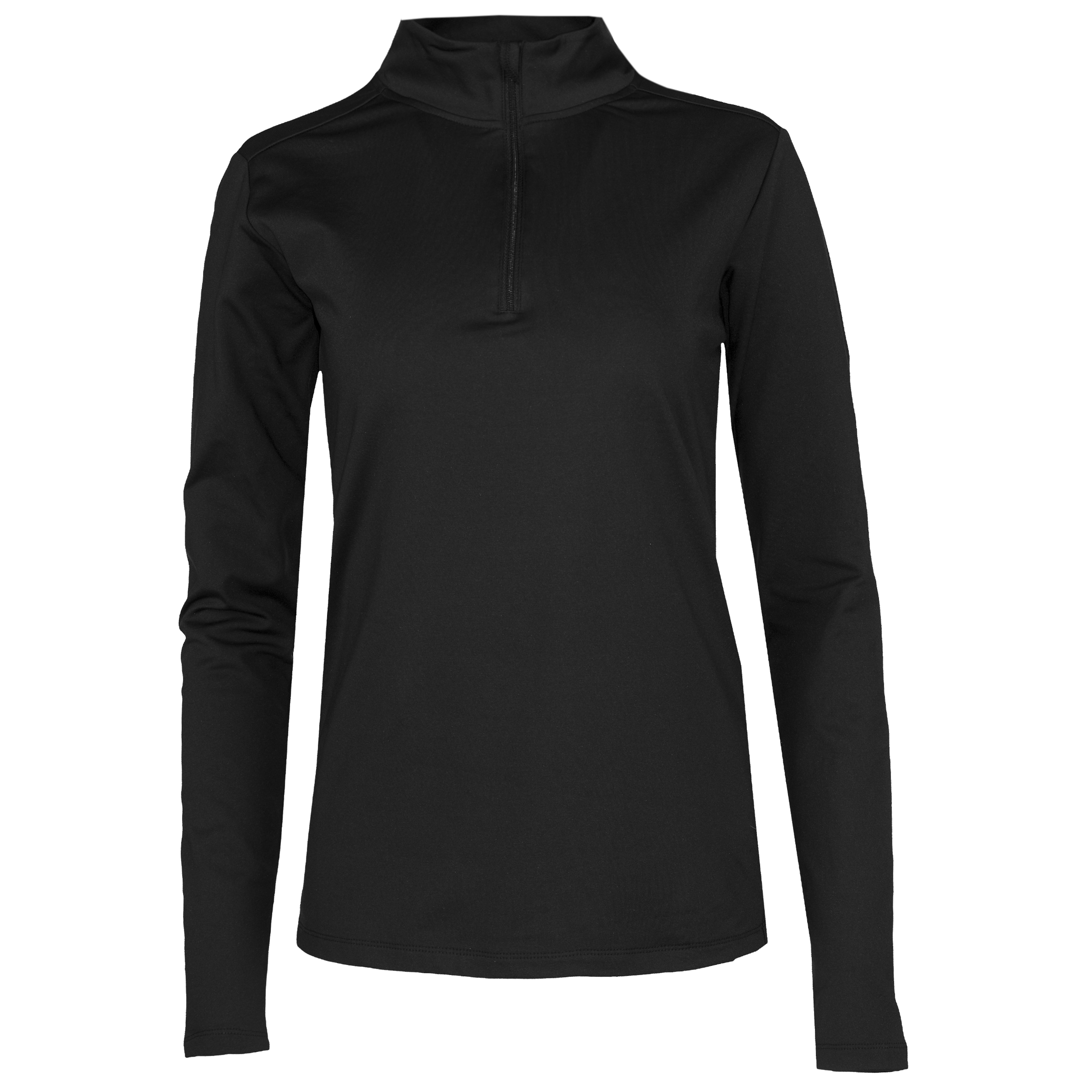 Women's black micro fleece zip-up shirt designed as a thermal zip-up shirt for winter, perfect for layering in cold weather.