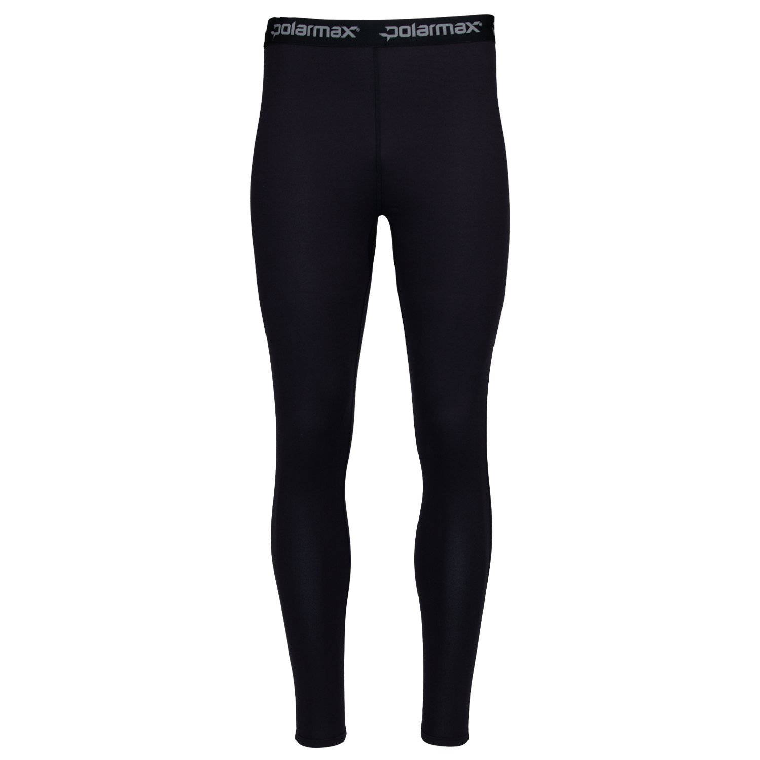 Black Polarmax two sided fleece leggings with Polarmax branding on a white background