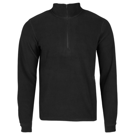 Polarmax two sided fleece black long-sleeve shirt with a quarter zip on a white background