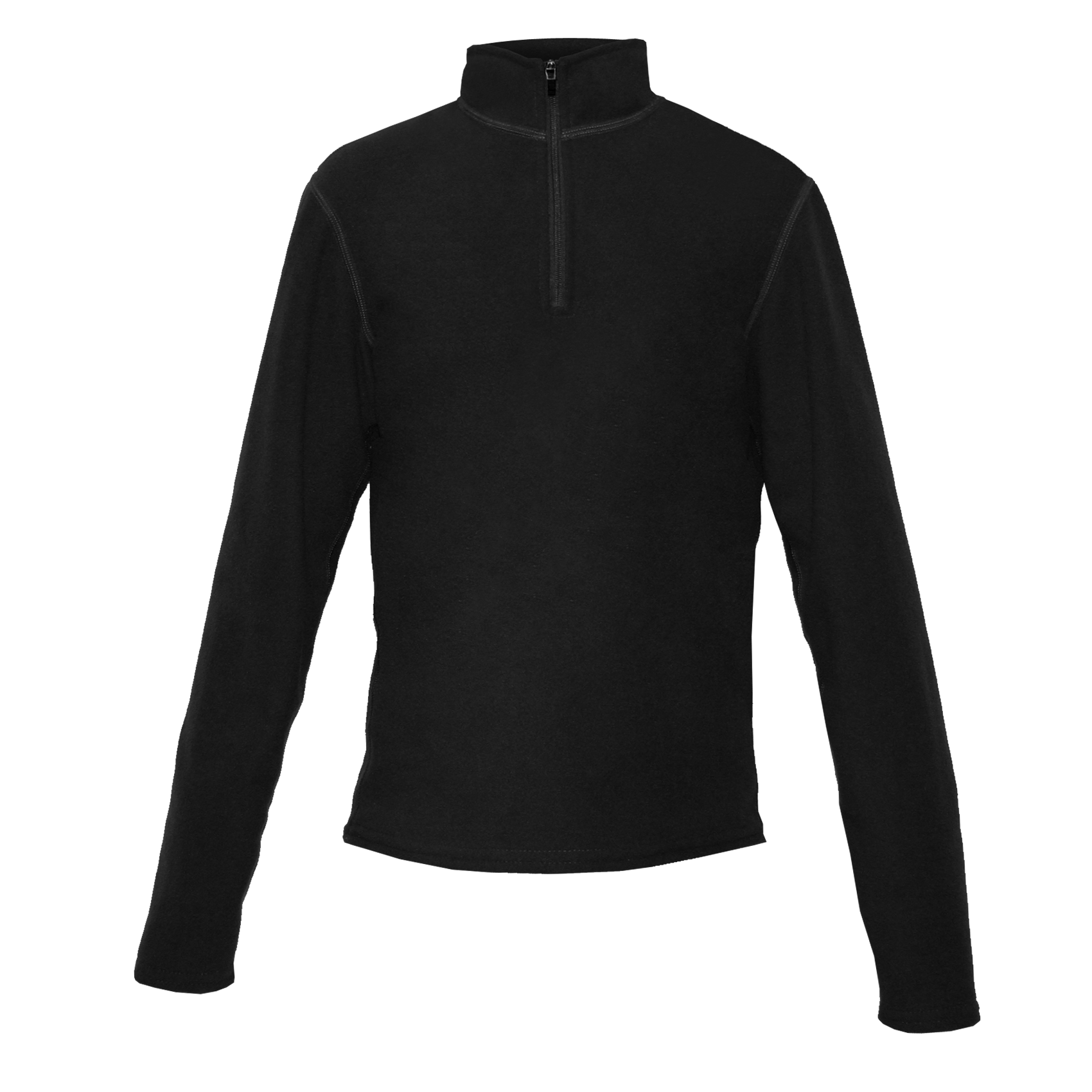 Black long-sleeve pullover with a quarter zip on a white background