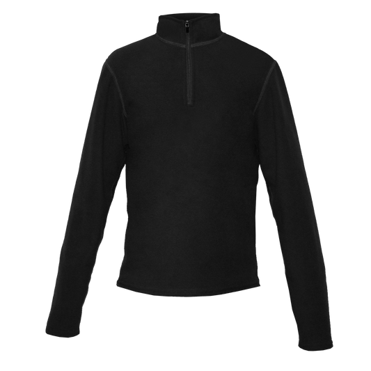 Black long-sleeve pullover with a quarter zip on a white background