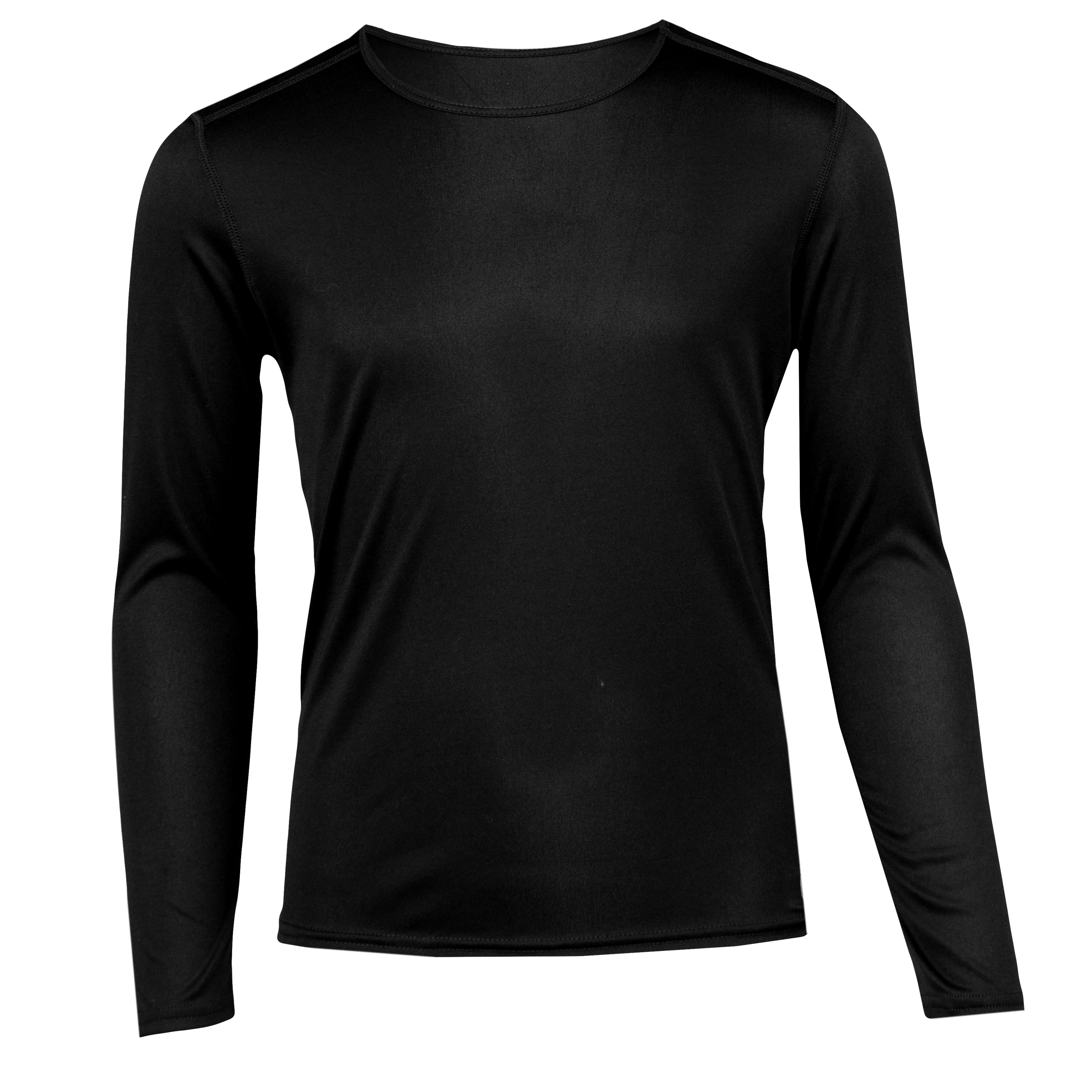 Youth black crewneck base layer by Polarmax, featuring a comfortable single layer design suitable for cold weather.