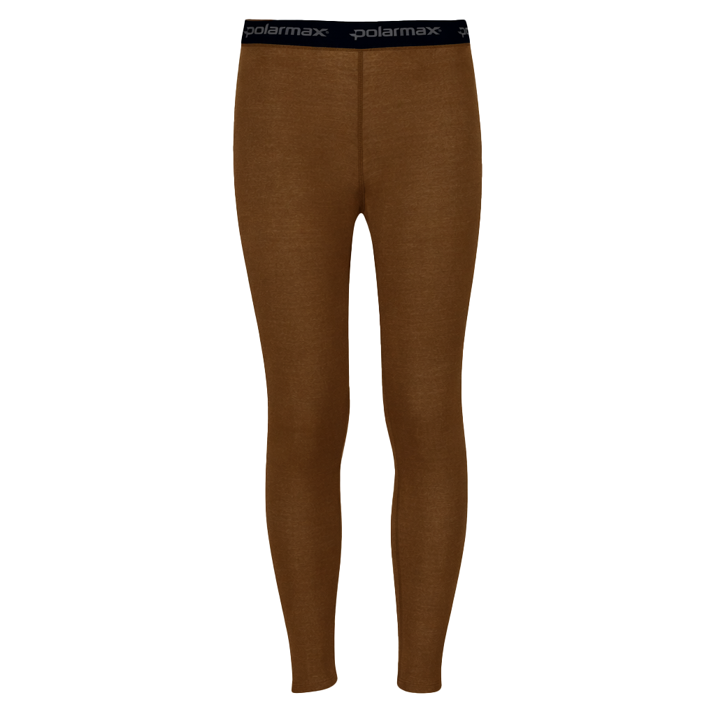 Double Layer Youth Brown leggings with a black waistband on a white background