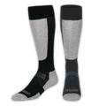 Pair of black and gray knee-high socks on a white background
