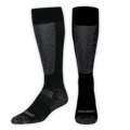 Pair of black and gray knee-high socks on a white background