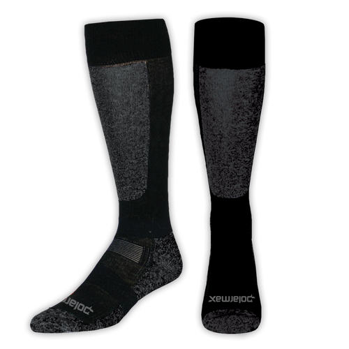 Pair of black and gray knee-high socks on a white background
