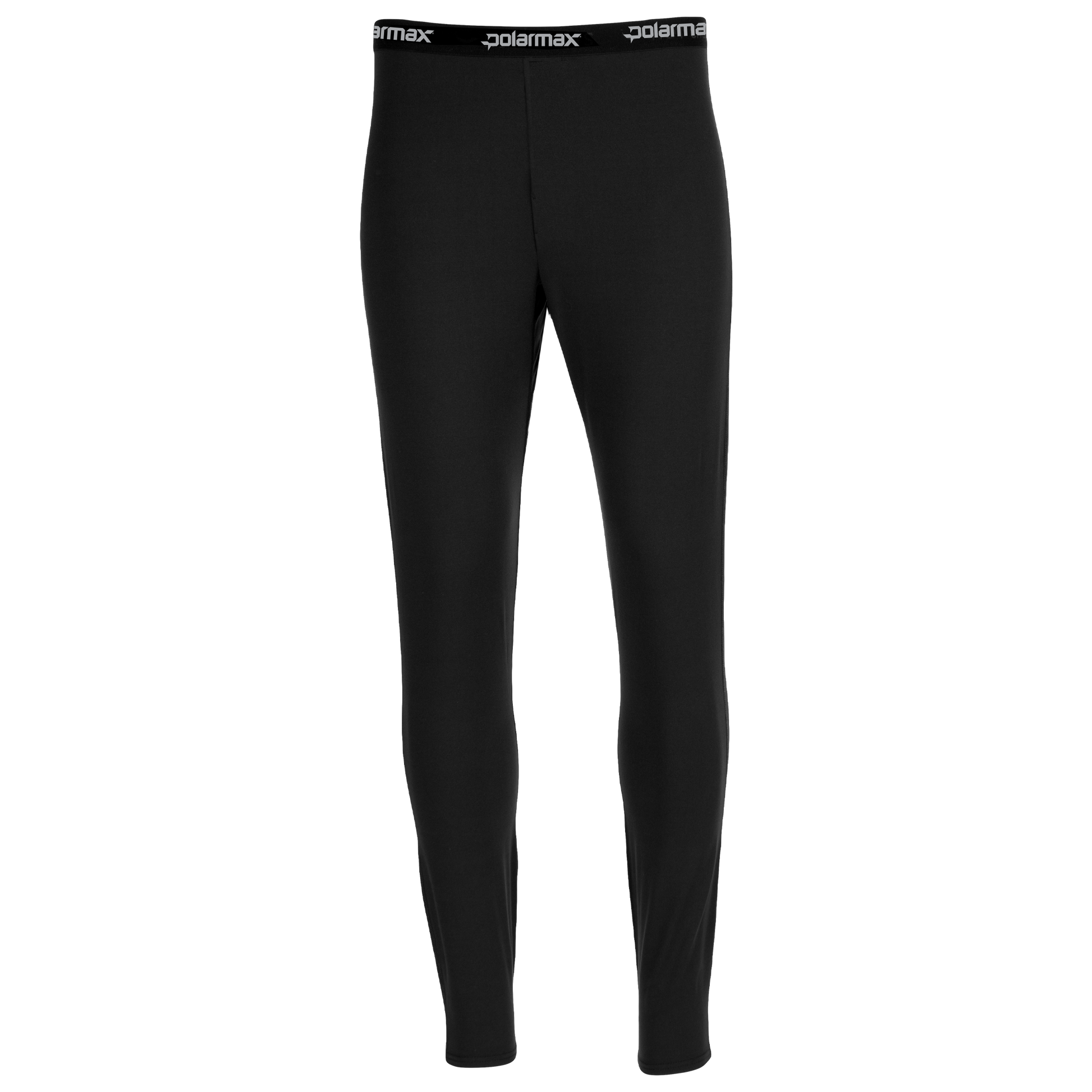 Black thermal baselayer leggings with a brand logo for men