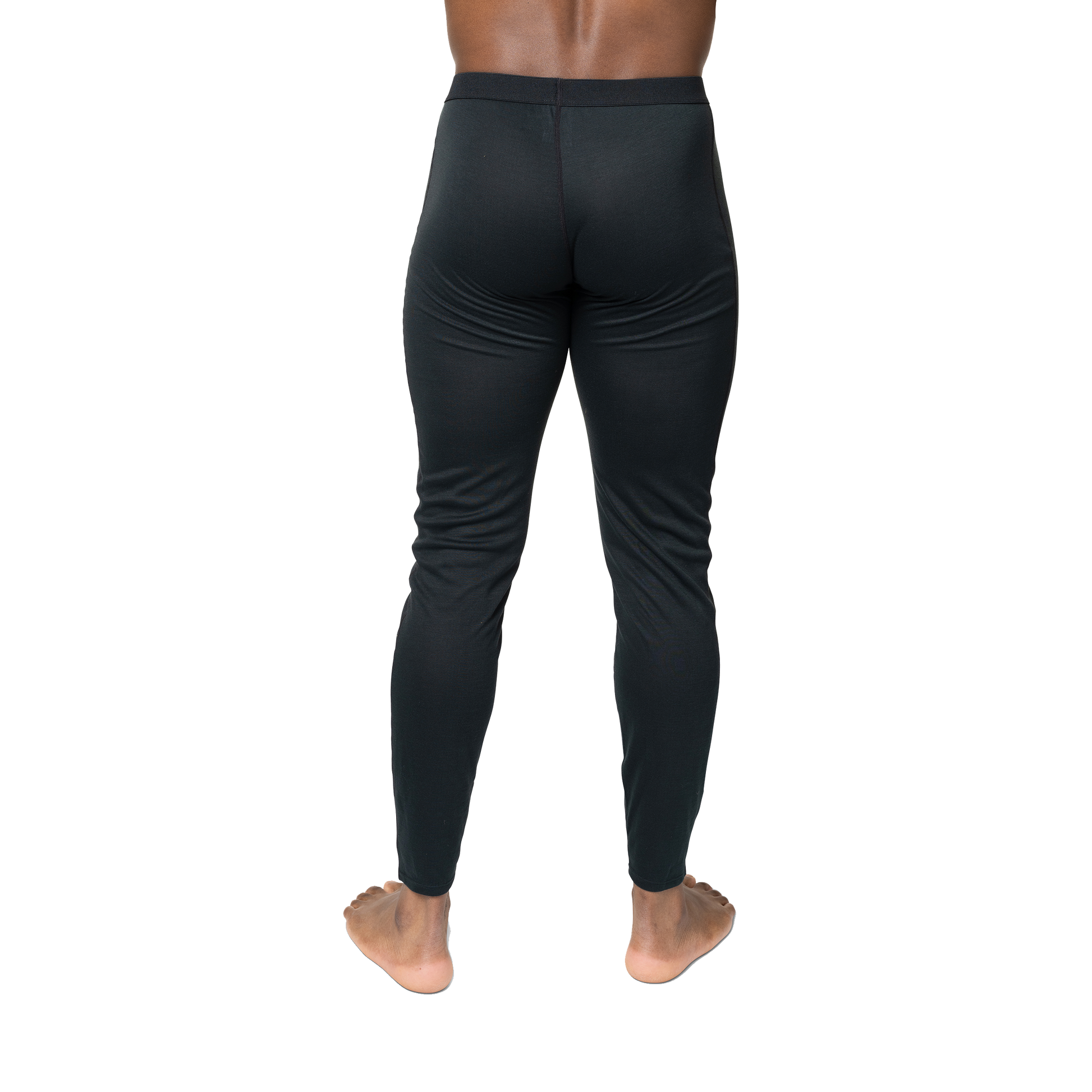 Polarmax black base layer pants for men shown from the back, fitted and designed for warmth and comfort