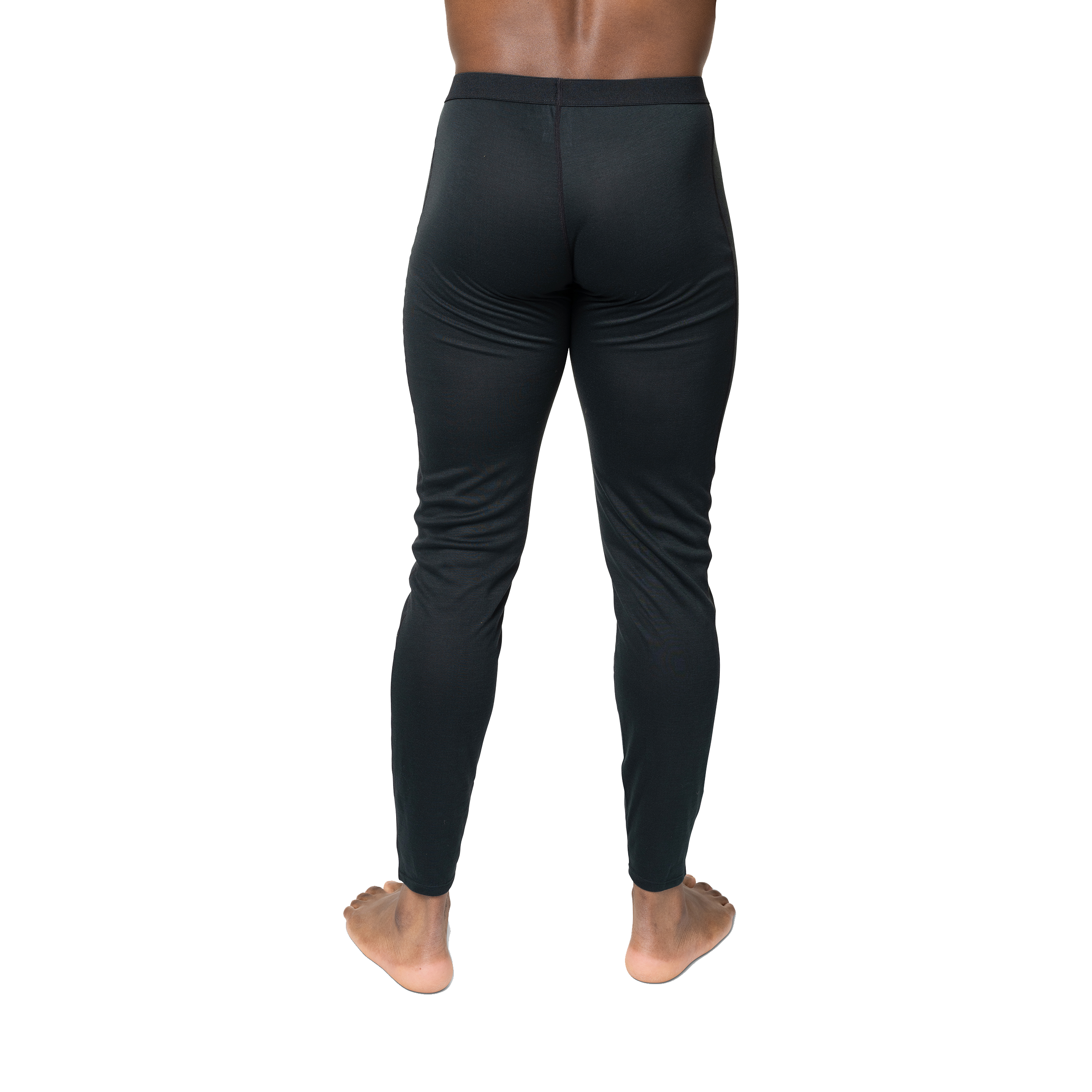 Polarmax black base layer pants for men shown from the back, fitted and designed for warmth and comfort