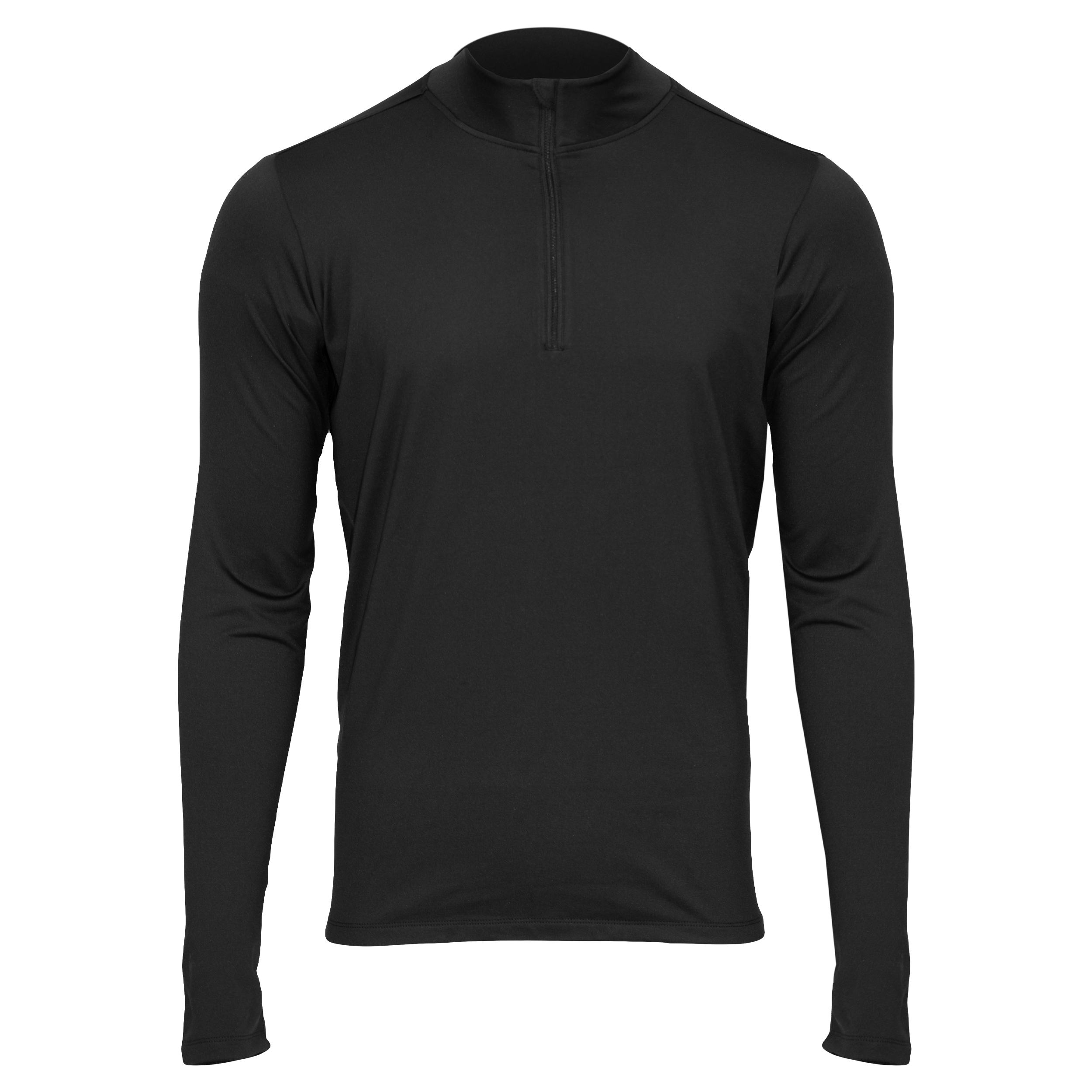 Men's black fleece base layer for men featuring a zippered neckline and long sleeves, perfect for cold weather comfort.