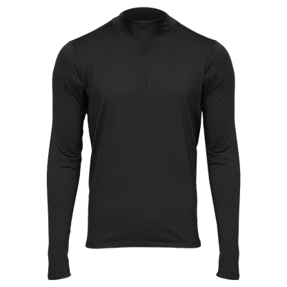 Men's black fleece base layer for men featuring a zippered neckline and long sleeves, perfect for cold weather comfort.