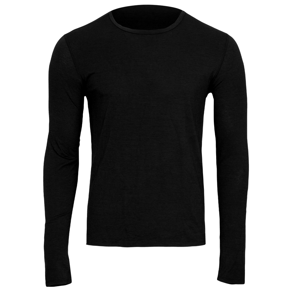 Polarmax black men's merino wool base layer long sleeve top for thermal comfort and moisture control