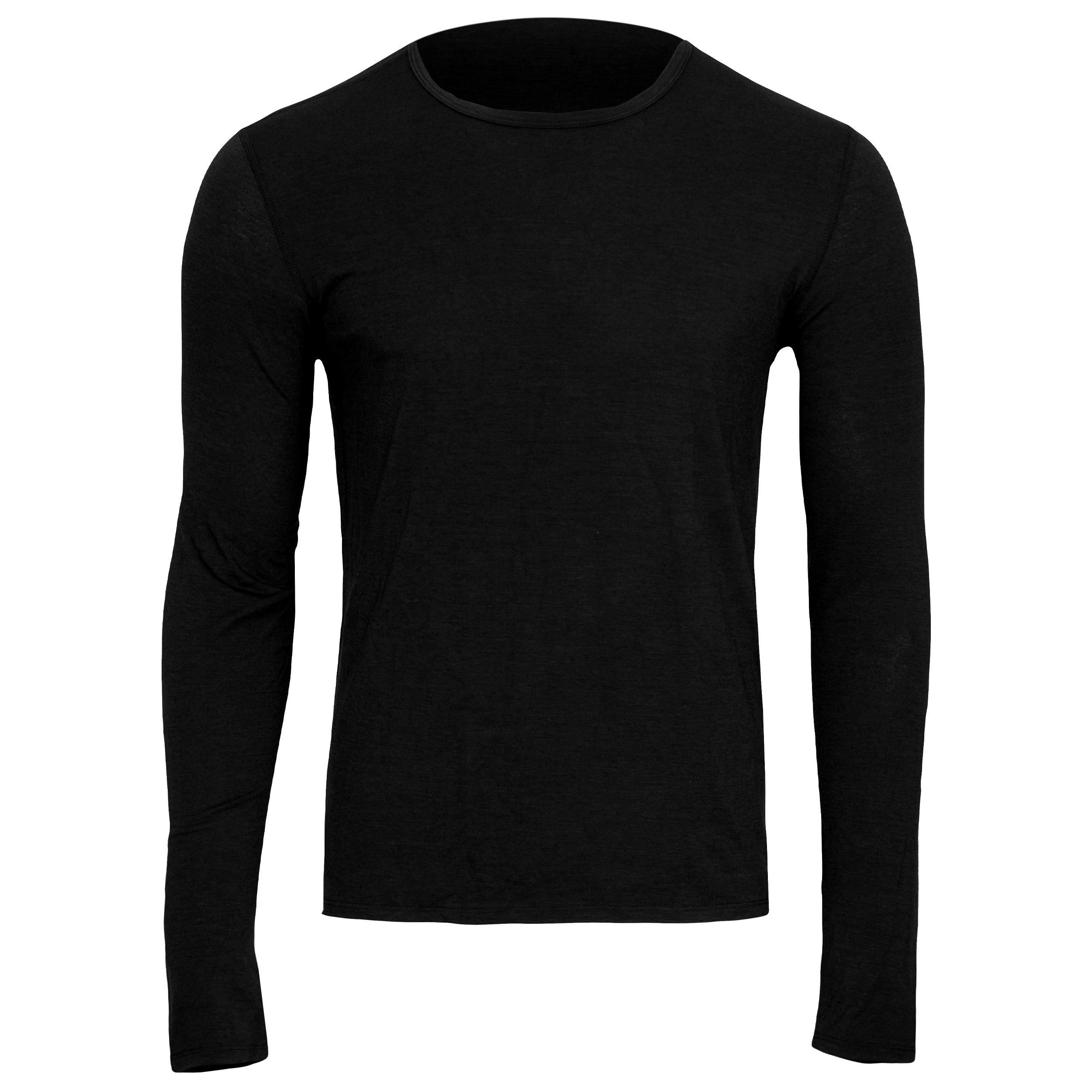 Polarmax black men's merino wool base layer long sleeve top for thermal comfort and moisture control