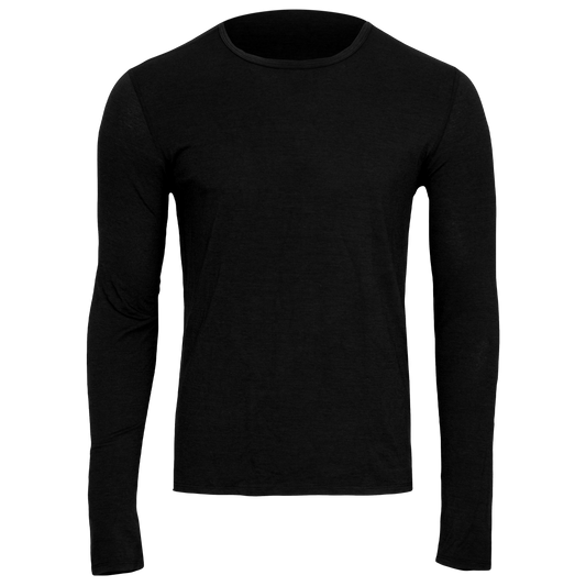 Polarmax black men's merino wool base layer long sleeve top for thermal comfort and moisture control