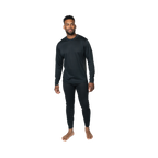 Polarmax men's thermal base layer shirt long sleeve top in black modeled on man