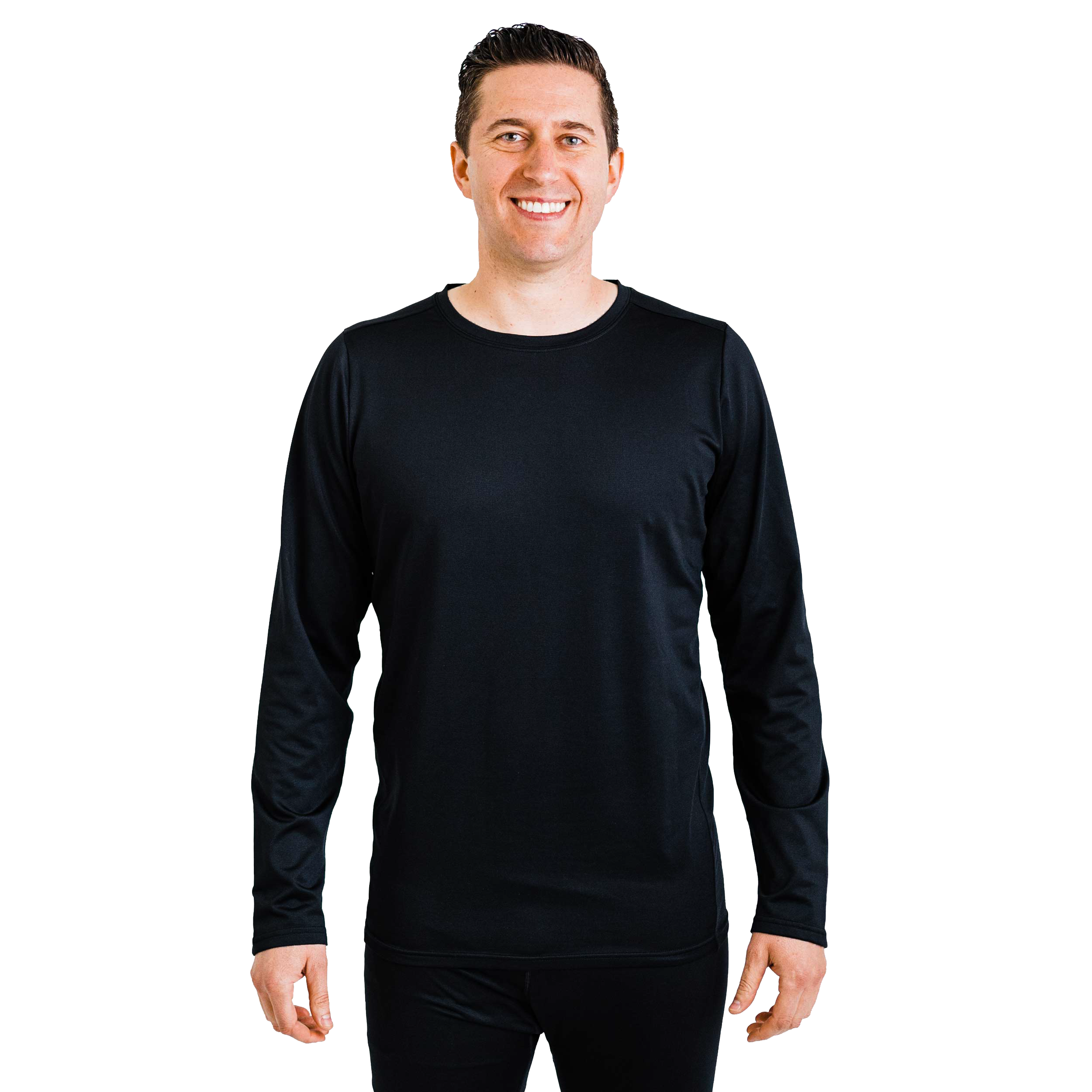 Polarmax black thermal microfleece long sleeve top for men with crew neck