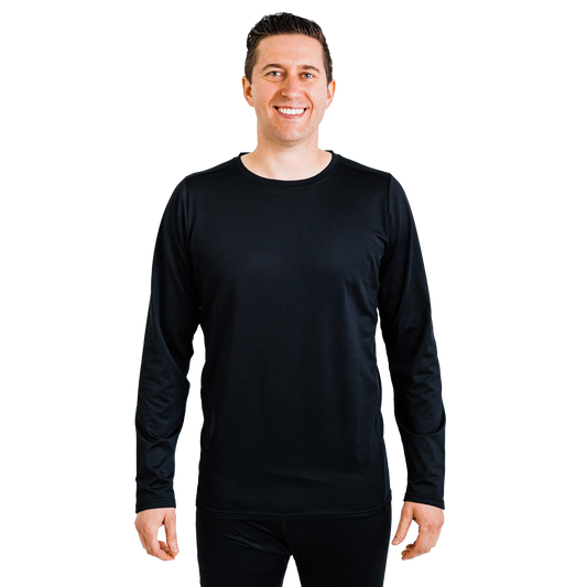 Polarmax black thermal microfleece long sleeve top for men with crew neck