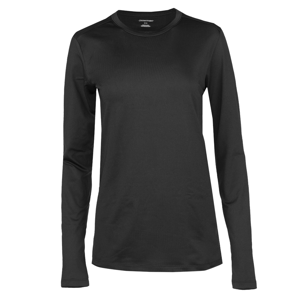 Women's Micro Fleece Crew in black, designed as a women's thermal fleece shirt for warmth in cold weather.
