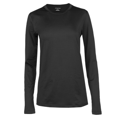 Women's Micro Fleece Crew in black, designed as a women's thermal fleece shirt for warmth in cold weather.