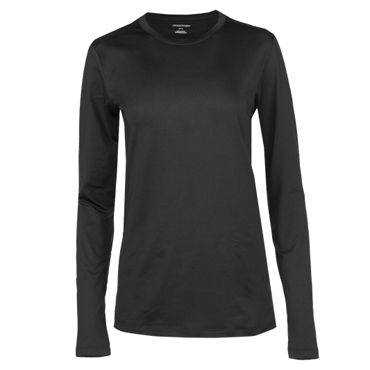 Women's Micro Fleece Crew in black, designed as a women's thermal fleece shirt for warmth in cold weather.