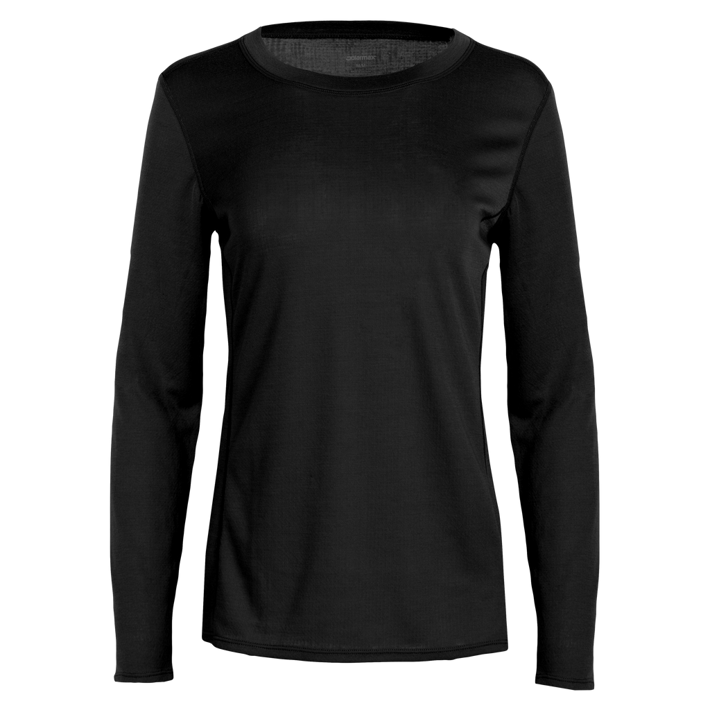 Polarmax black women's crew neck thermal long sleeve top for cold weather layering