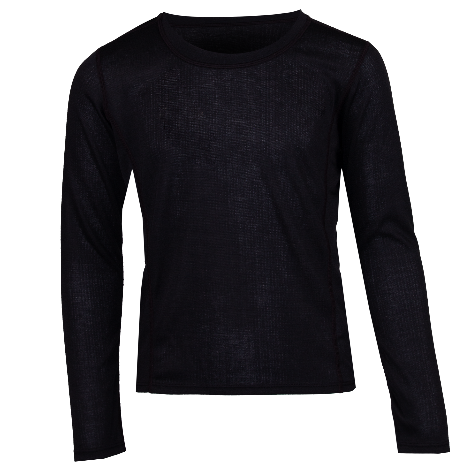 Youth double layer crewneck in black, a comfortable black thermal long sleeve shirt perfect for cold weather layering.
