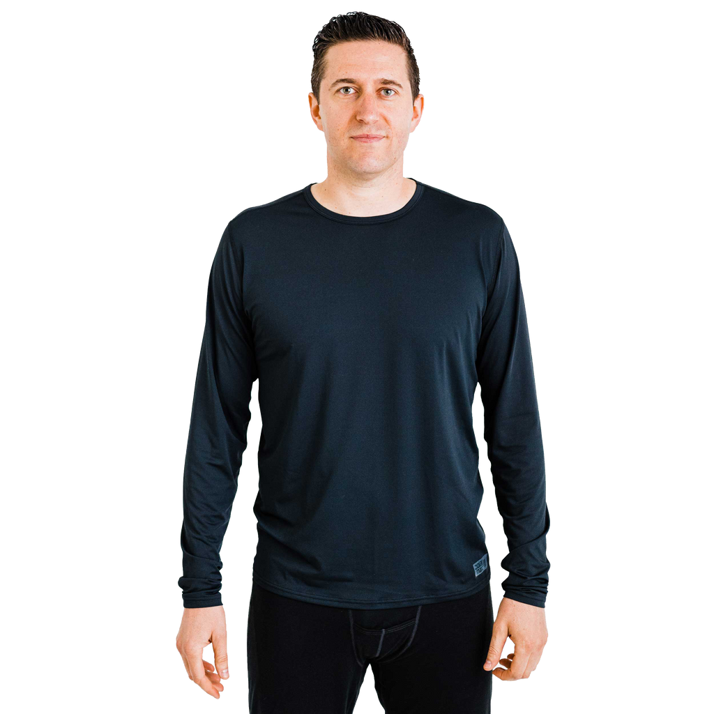 Men's thermal crewneck shirt men in black, offering warmth and comfort as a base layer for cold weather activities